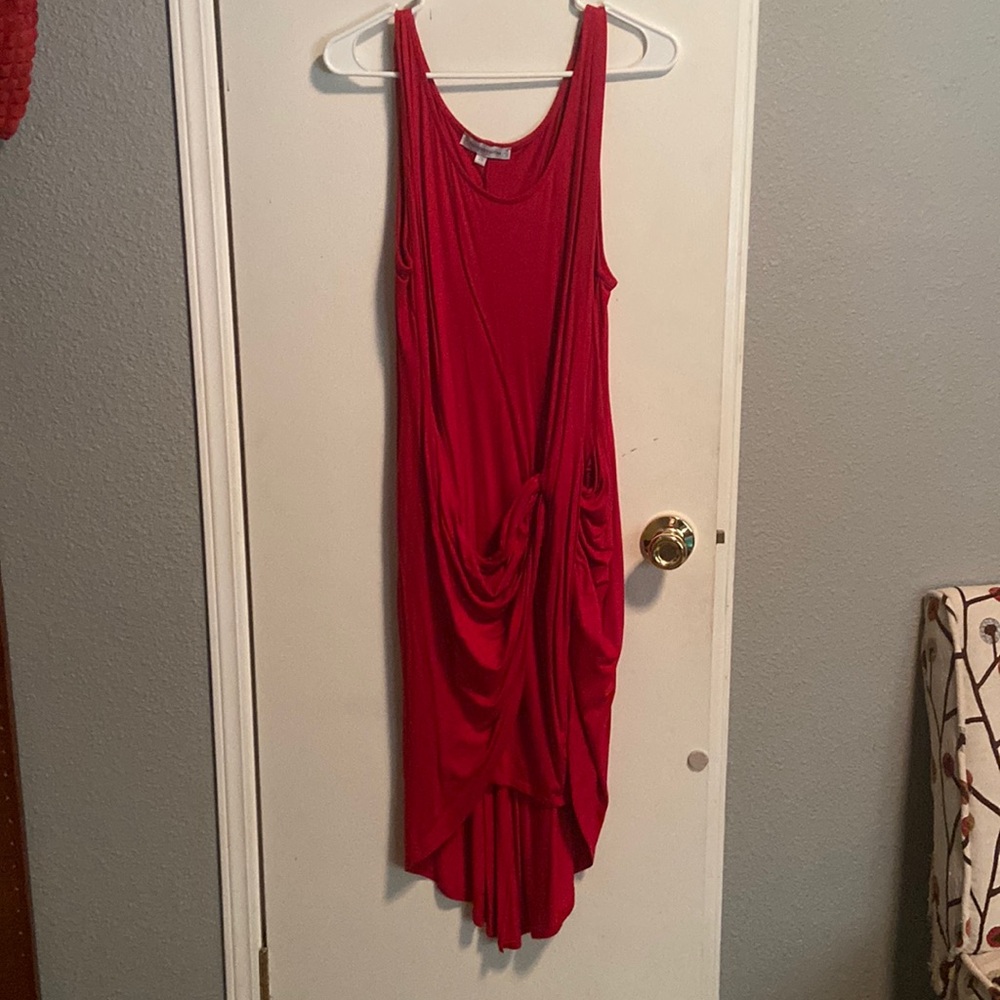 2X fuchsia tank dress from The Vanity Room with mock knot wrap front